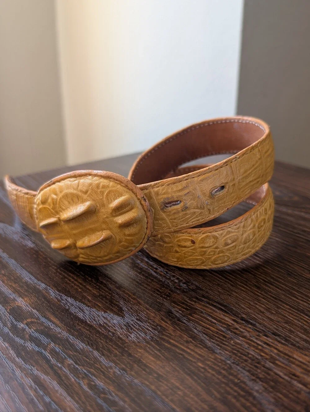 Crocodile Alligator Genuine Yellow Leather Youth Western Style Belt